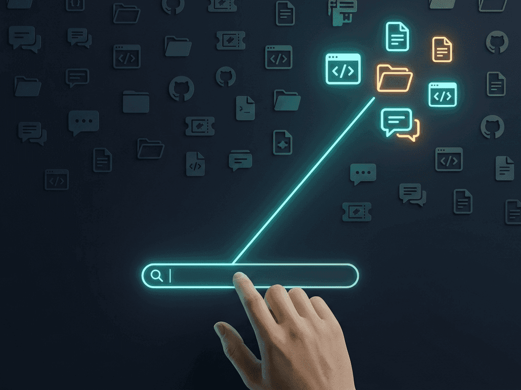 Employee using AI-powered semantic search to retrieve relevant results across multiple enterprise data sources