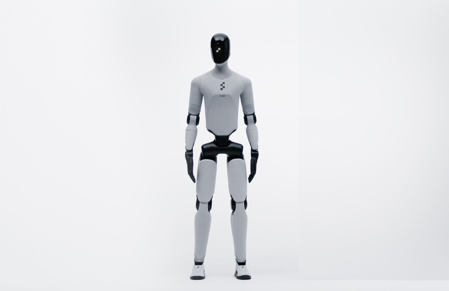 Full-body view of Figure 03 humanoid robot designed for enterprise AI automation and human–robot collaboration.
