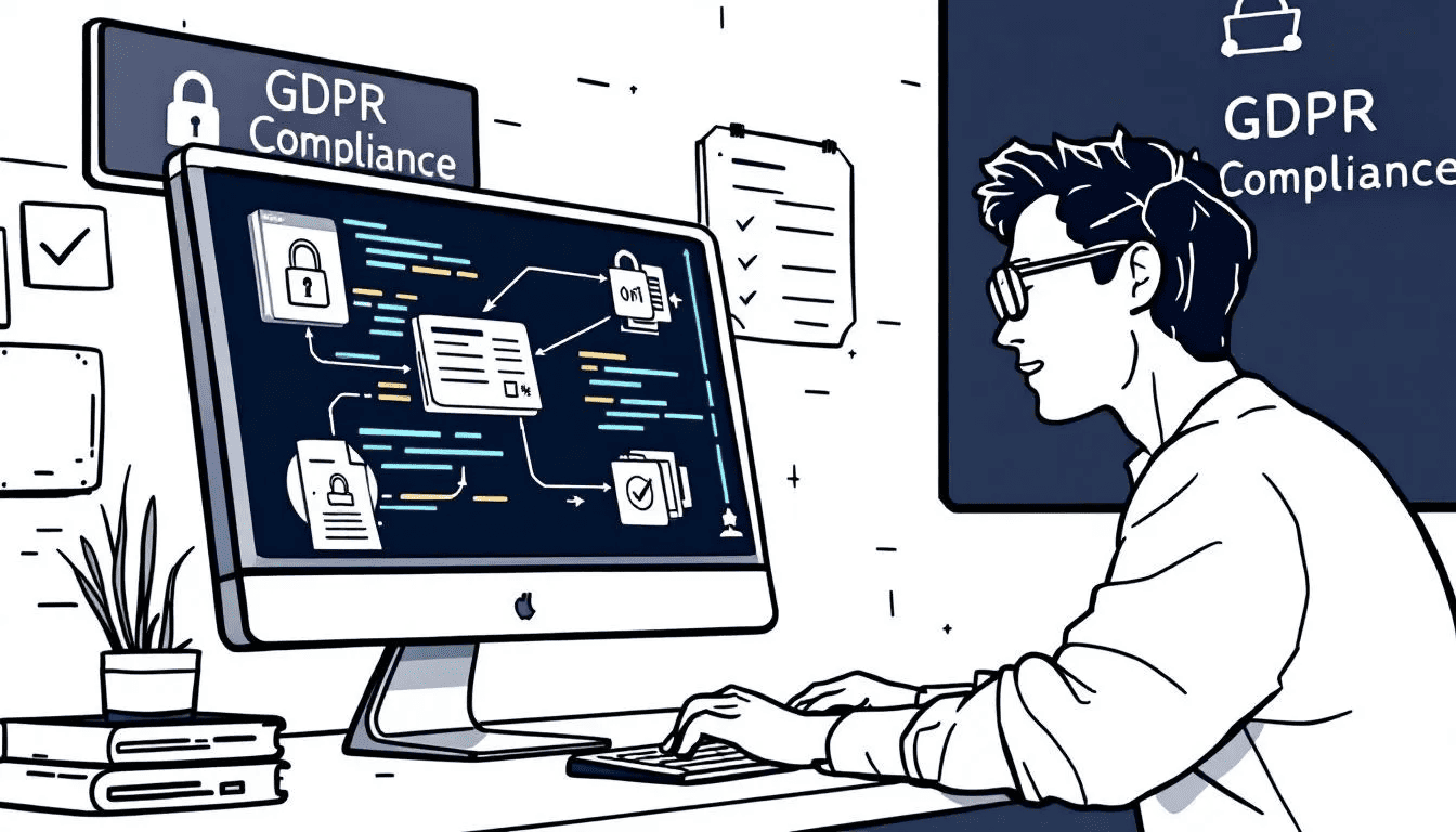 An illustration depicting data protection and privacy regulations in the context of software development.