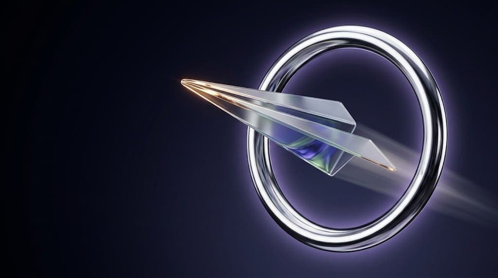 Glass paper airplane flying through a chrome ring, symbolizing a fast, automated leasing application