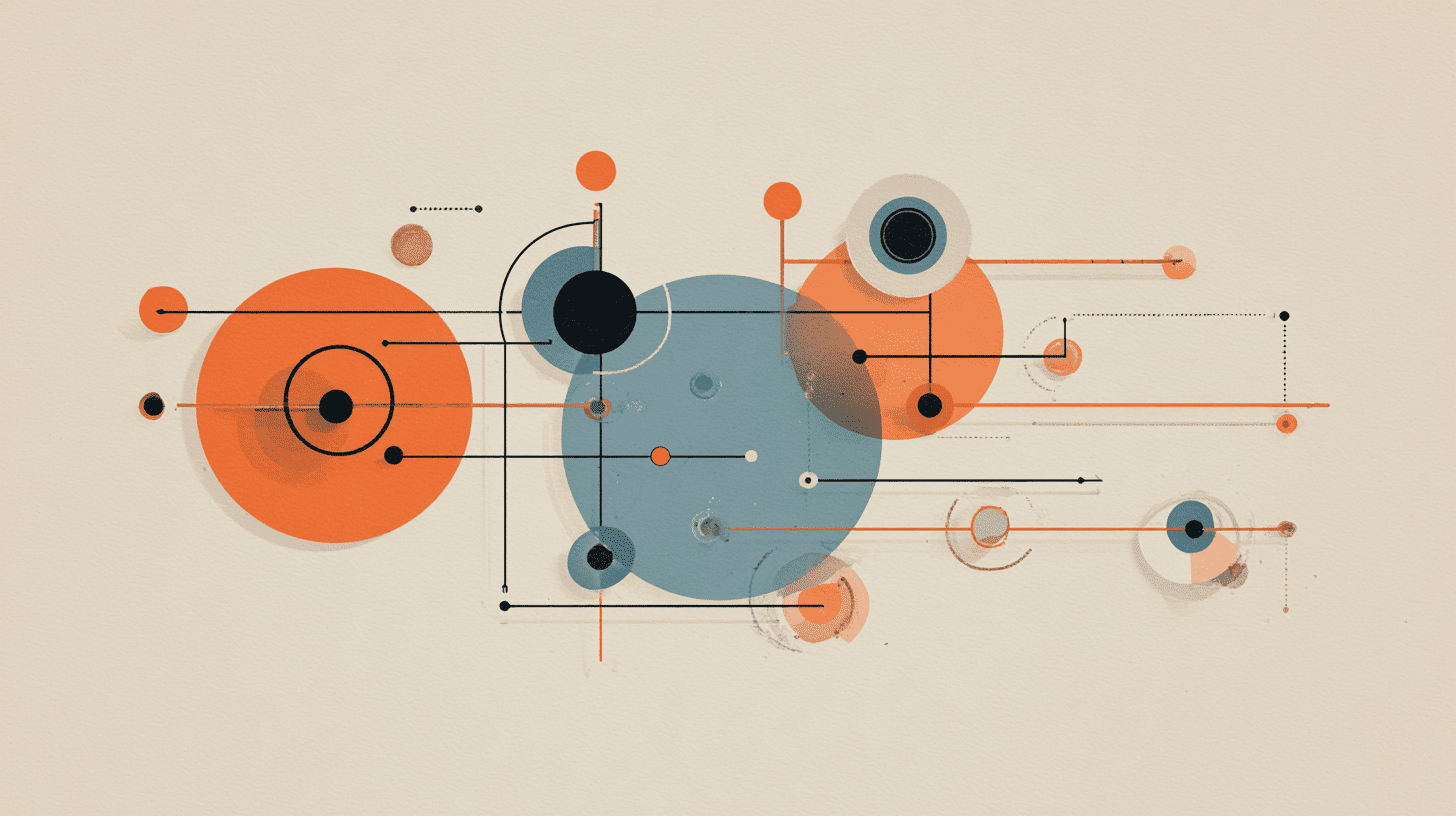 Abstract data flow diagram with interconnected circles and lines, visualizing the process of Mapbox integration and data-driven development.