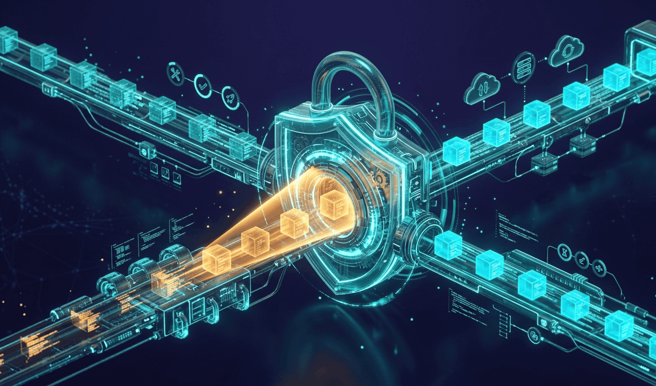 A developer writing infrastructure-as-code in a terminal alongside Terraform, Ansible, and Kubernetes logos on connected screens