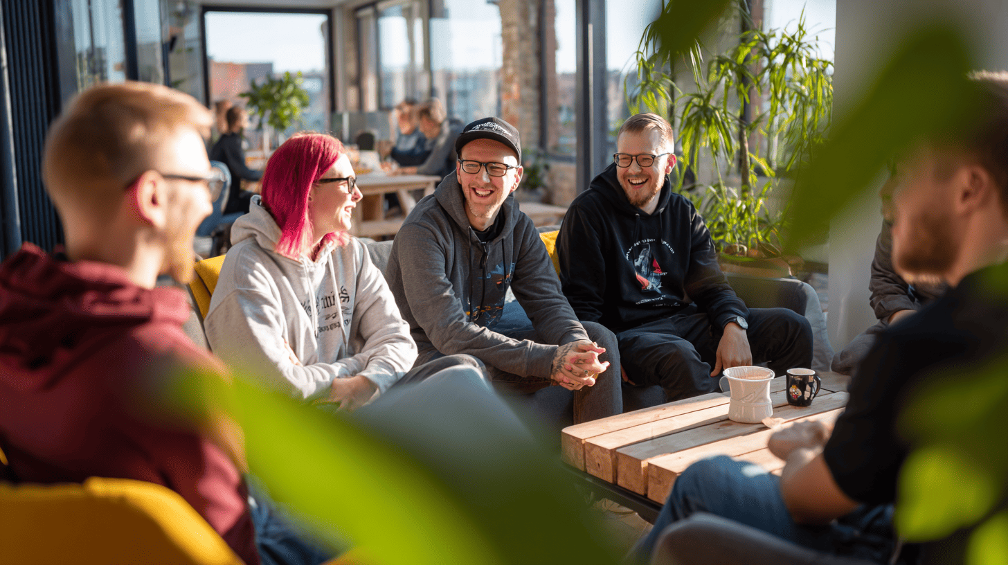 Happy business team celebrating project success, representing the results of working with professional Mapbox consulting services.