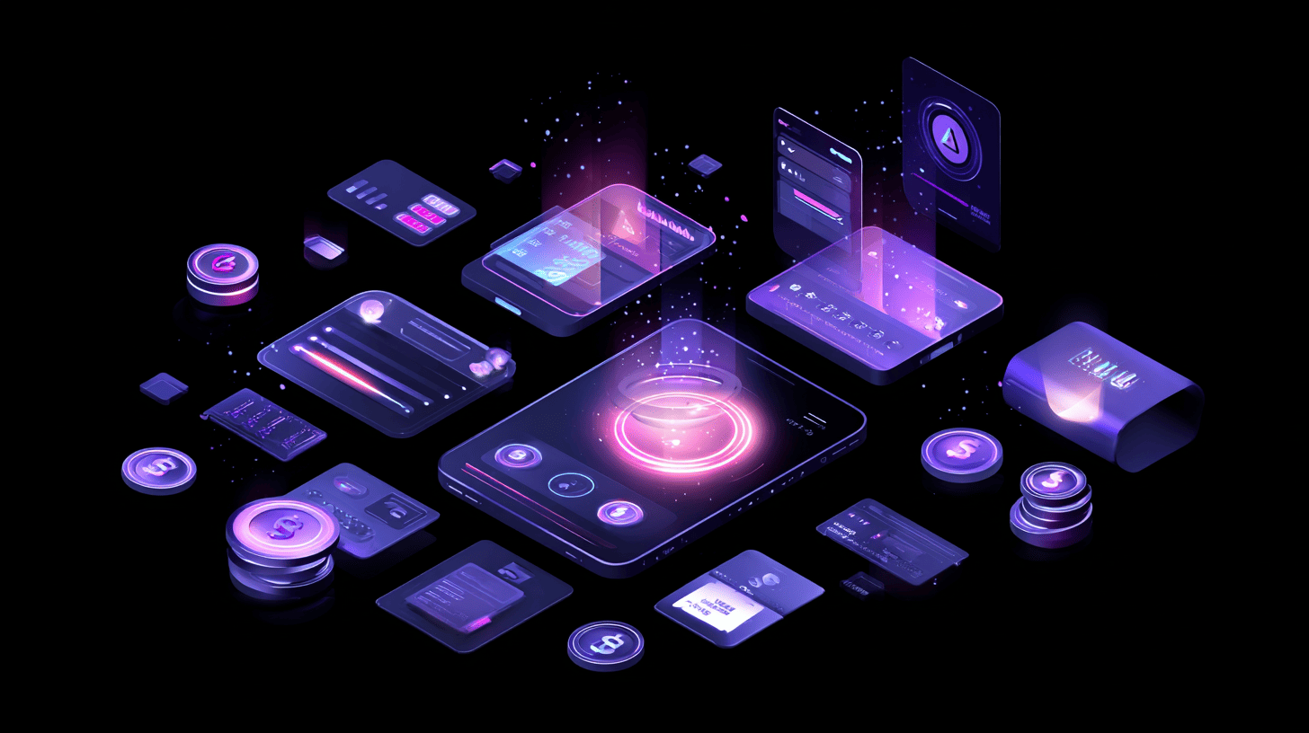 Illustration of people progressing through financial goals like saving and investing, symbolizing gamified money management.