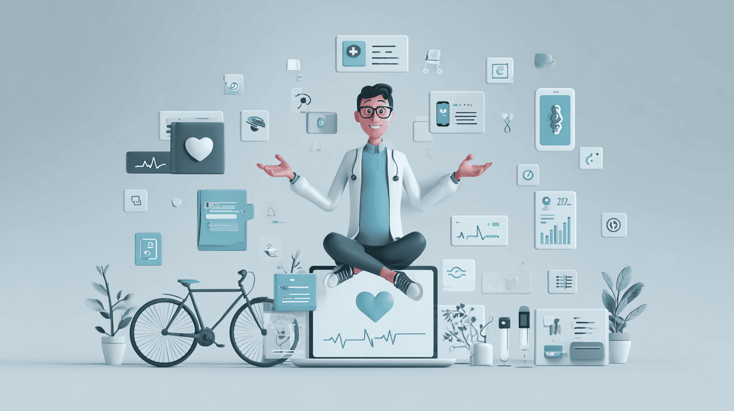 Business model diagram for digital health startups showing subscription, freemium, and B2B revenue streams.